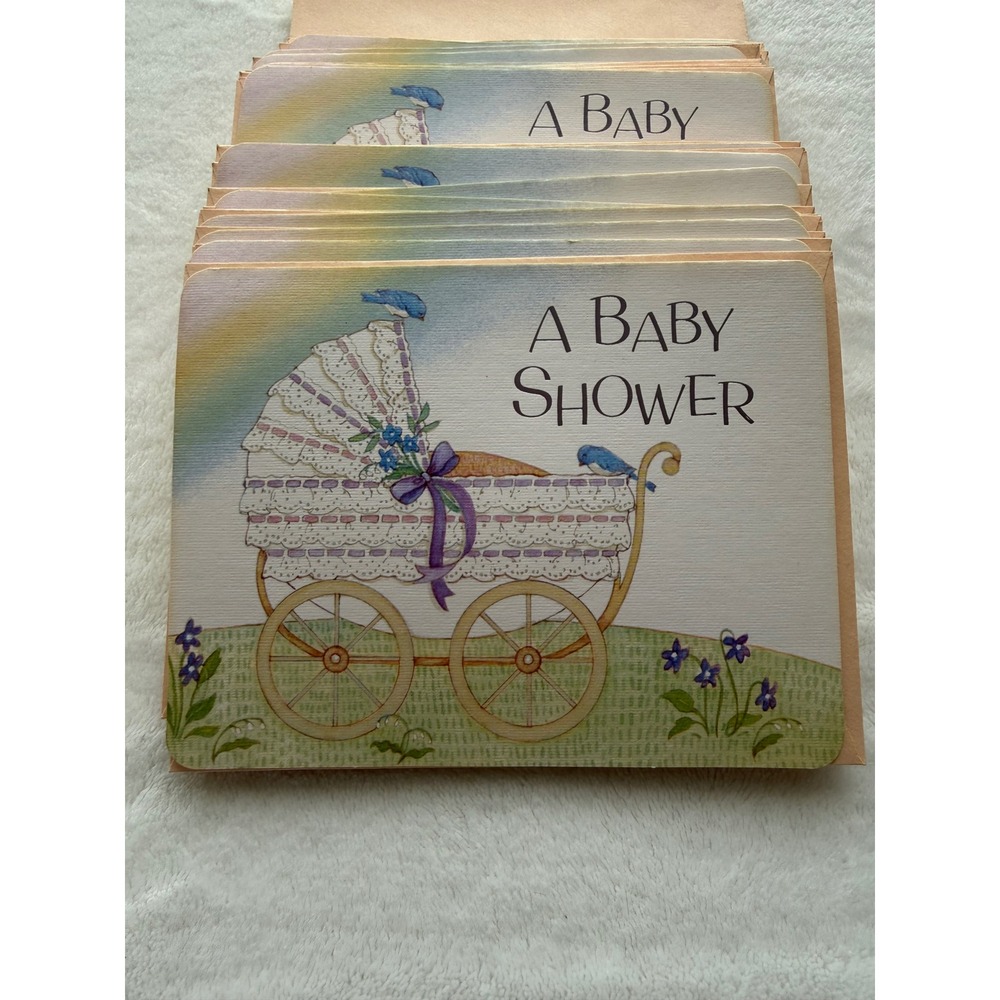 Vintage 80s set of 31 Baby Shower Invitations W/ Envelopes Baby Carriage